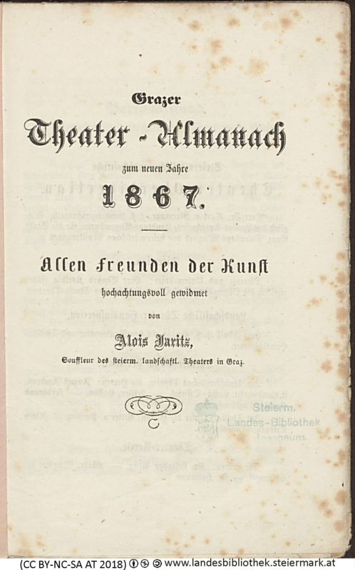 Bucheinband von 'Grazer Theater-Almanach, zum neuen Jahr 1867, Band 1967'