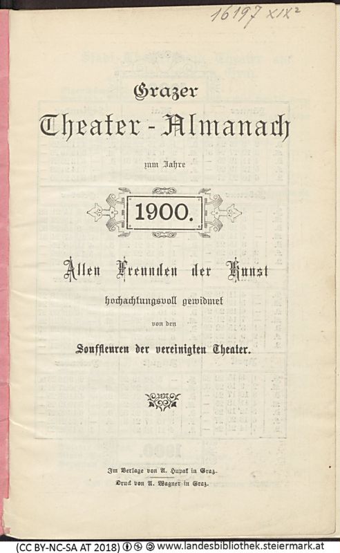 Bucheinband von 'Grazer Theater-Almanach, zum neuen Jahr 1900, Band 1900'