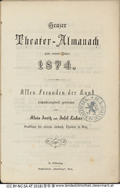 Bucheinband von 'Grazer Theater-Almanach, zum neuen Jahr 1874, Band 1874'