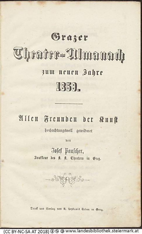Bucheinband von 'Grazer Theater-Almanach, zum neuen Jahr 1859, Band 1859'