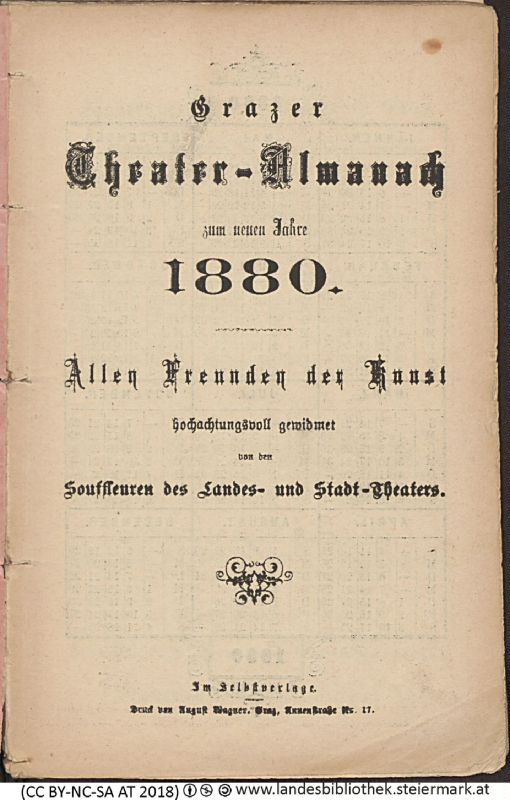 Bucheinband von 'Grazer Theater-Almanach, zum neuen Jahr 1880, Band 1880'