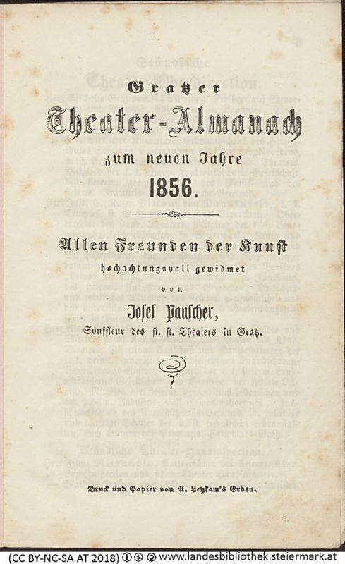 Bucheinband von 'Grazer Theater-Almanach, zum neuen Jahr 1856, Band 1856'