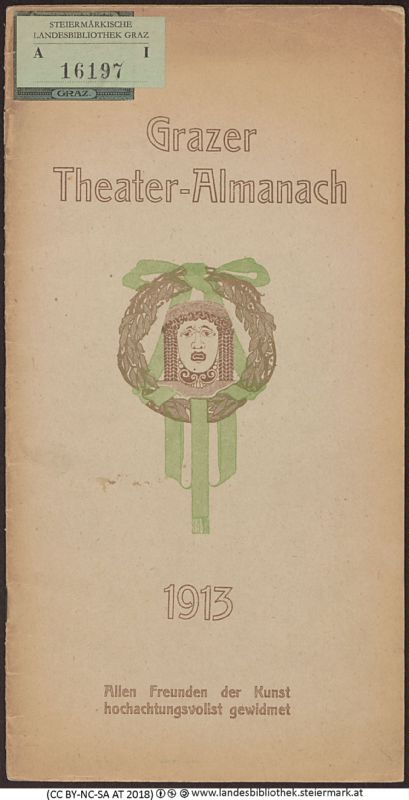 Bucheinband von 'Grazer Theater-Almanach - allen Freunden der Kunst hochachtungsvoll gewidmet , Band 1913'