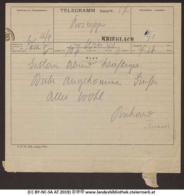 Bucheinband von 'Telegramm an Peter Rosegger, Band PR_ - B412-B17'