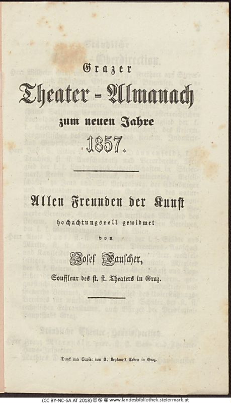 Bucheinband von 'Grazer Theater-Almanach, zum neuen Jahr 1857, Band 1857'
