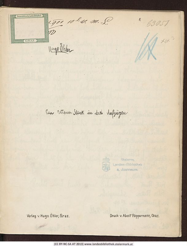 Bucheinband von 'Ein Wiener Stück in drei Aufzügen, Band C 63051 II'