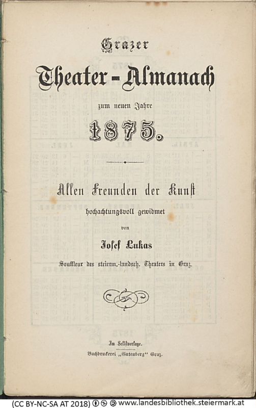 Bucheinband von 'Grazer Theater-Almanach, zum neuen Jahr 1875, Band 1875'