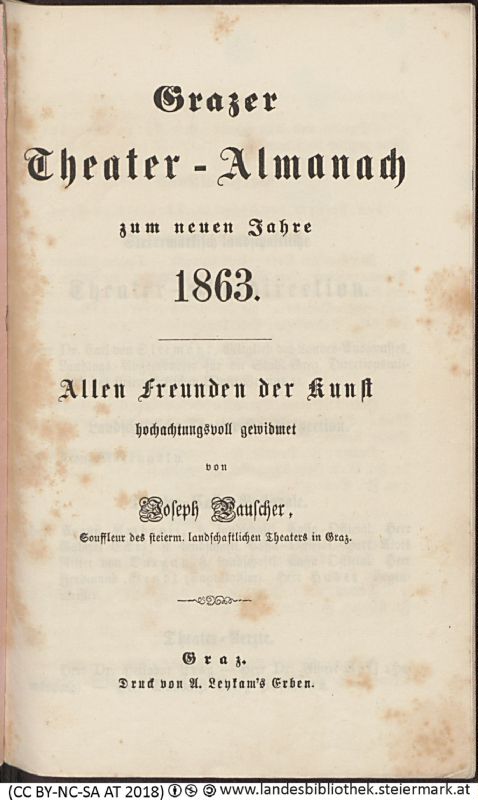 Bucheinband von 'Grazer Theater-Almanach, zum neuen Jahr 1863, Band 1863'
