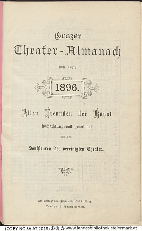 Bucheinband von 'Grazer Theater-Almanach, zum neuen Jahr 1896, Band 1896'