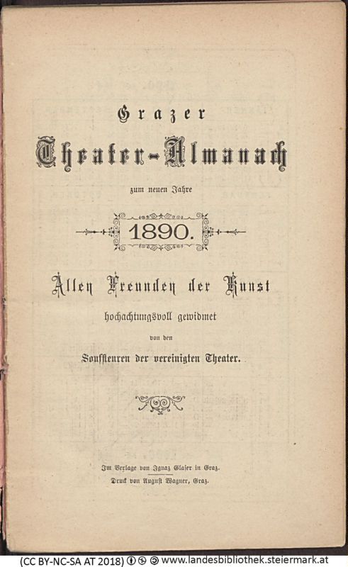 Bucheinband von 'Grazer Theater-Almanach, zum neuen Jahr 1890, Band 1890'
