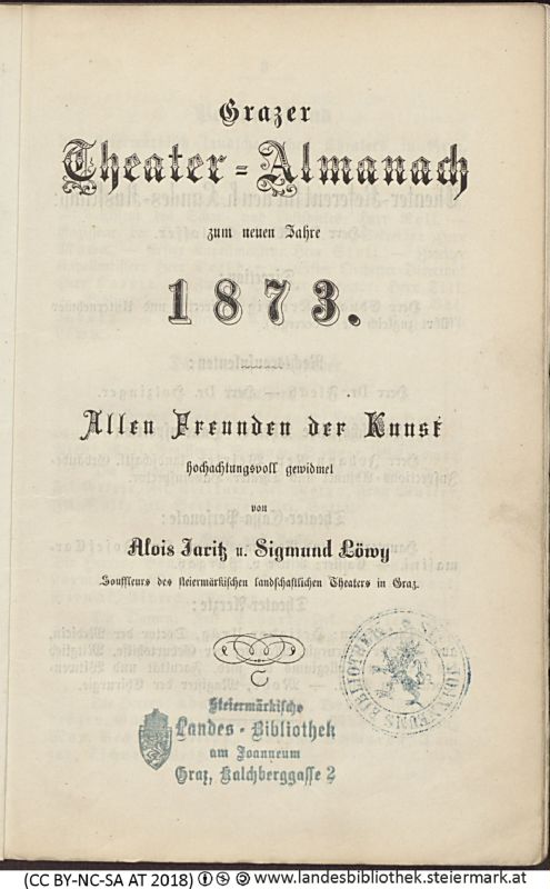 Bucheinband von 'Grazer Theater-Almanach, zum neuen Jahr 1873, Band 1873'
