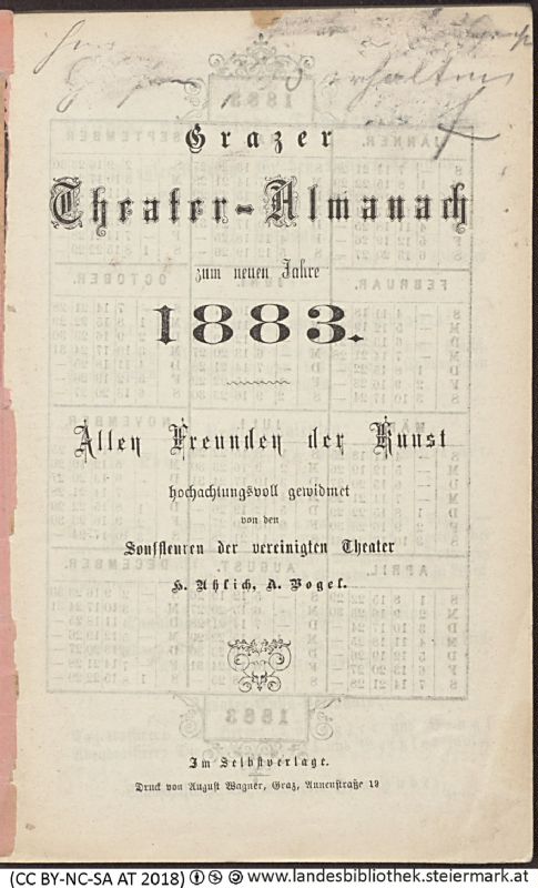 Bucheinband von 'Grazer Theater-Almanach, zum neuen Jahr 1883, Band 1883'