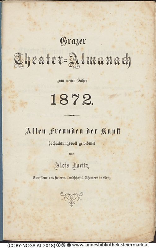 Bucheinband von 'Grazer Theater-Almanach, zum neuen Jahr 1872, Band 1872'