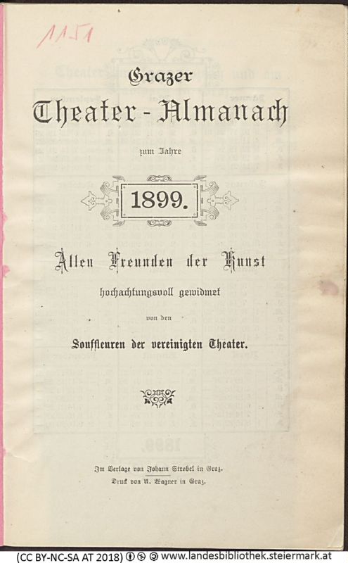 Bucheinband von 'Grazer Theater-Almanach, zum neuen Jahr 1899, Band 1899'