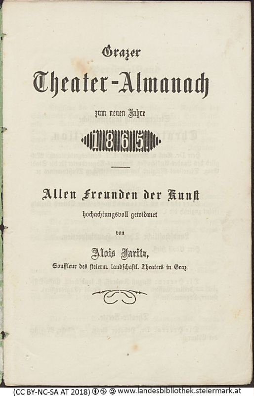 Bucheinband von 'Grazer Theater-Almanach, zum neuen Jahr 1865, Band 1865'