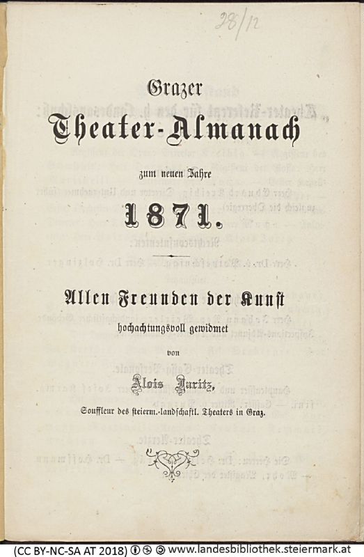 Bucheinband von 'Grazer Theater-Almanach, zum neuen Jahr 1871, Band 1871'