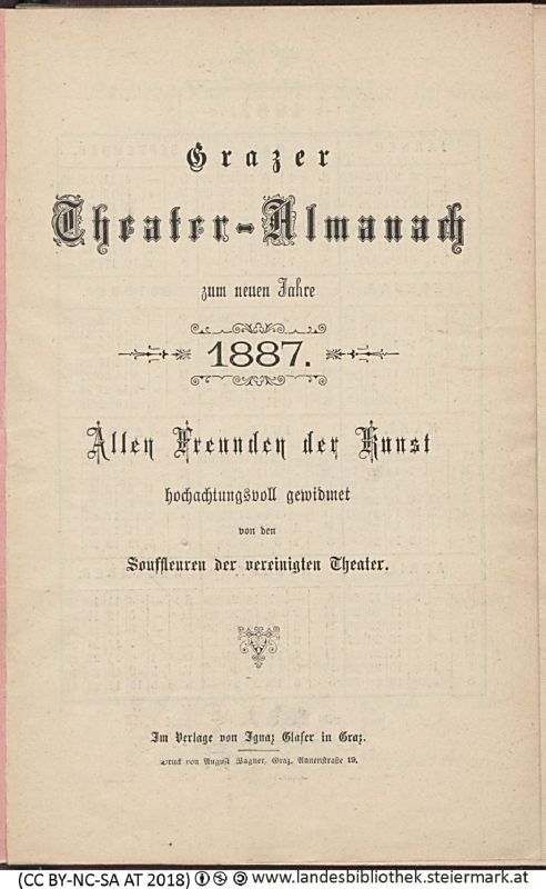 Bucheinband von 'Grazer Theater-Almanach, zum neuen Jahr 1887, Band 1887'