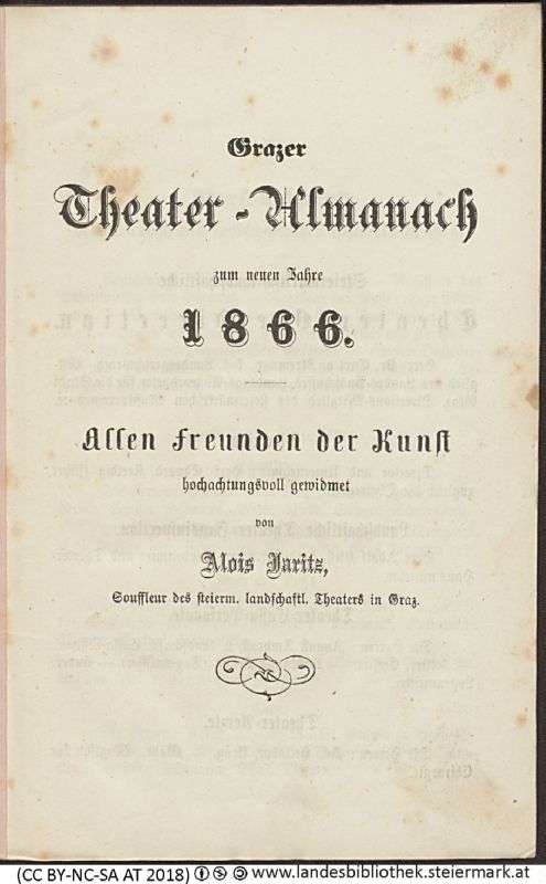 Bucheinband von 'Grazer Theater-Almanach, zum neuen Jahr 1866, Band 1966'