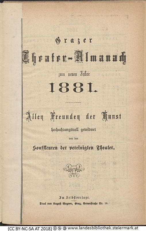 Bucheinband von 'Grazer Theater-Almanach, zum neuen Jahr 1881, Band 1881'