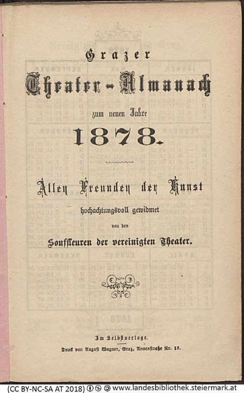 Bucheinband von 'Grazer Theater-Almanach, zum neuen Jahr 1878, Band 1878'