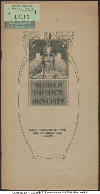 Bucheinband von 'Grazer Theater-Almanach - allen Freunden der Kunst hochachtungsvoll gewidmet, Band 1914'