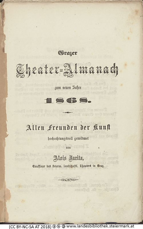 Bucheinband von 'Grazer Theater-Almanach, zum neuen Jahr 1868, Band 1968'